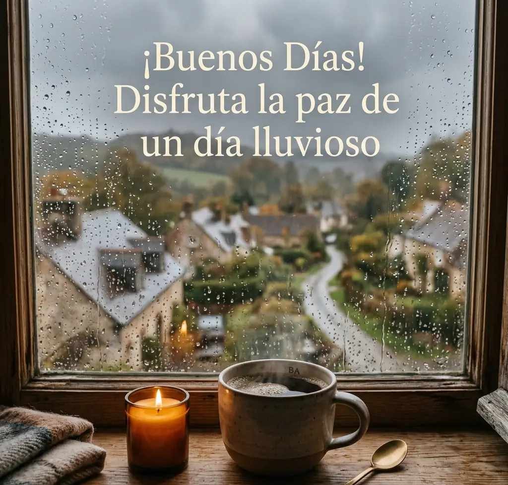 buenos dias con lluvia y cafe